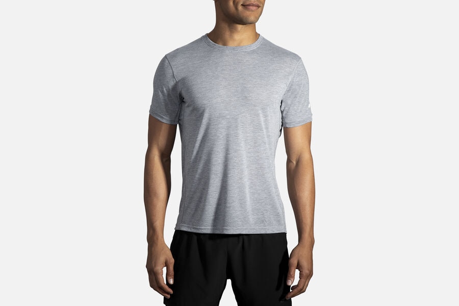 Mens Brooks Distance Sleeve Tops Heather Ash | 064759-DWU